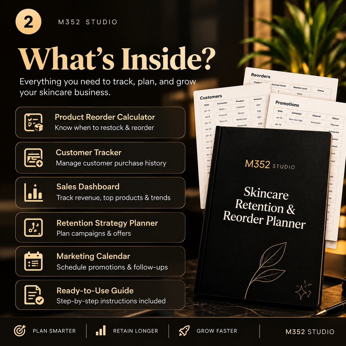 M352 Skincare Retention & Reorder Planner