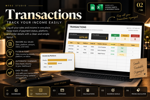 M352 Business Control transactions tracker for recording sales, income, payment status and order details